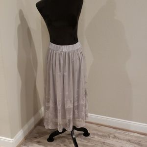Gray Lace Midi Skirt with built-in slip